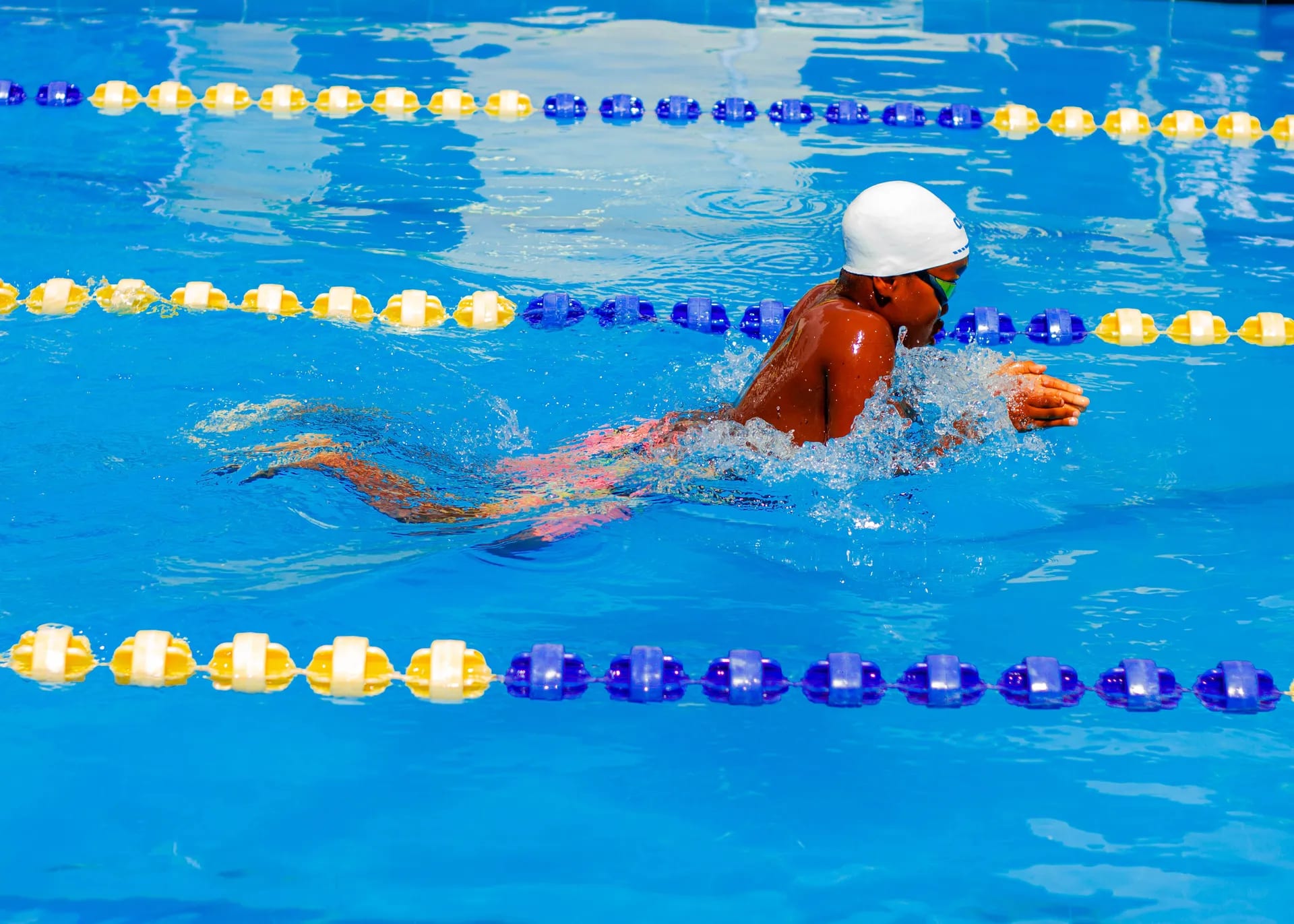 Smooth, steady strokes during the breaststroke race.