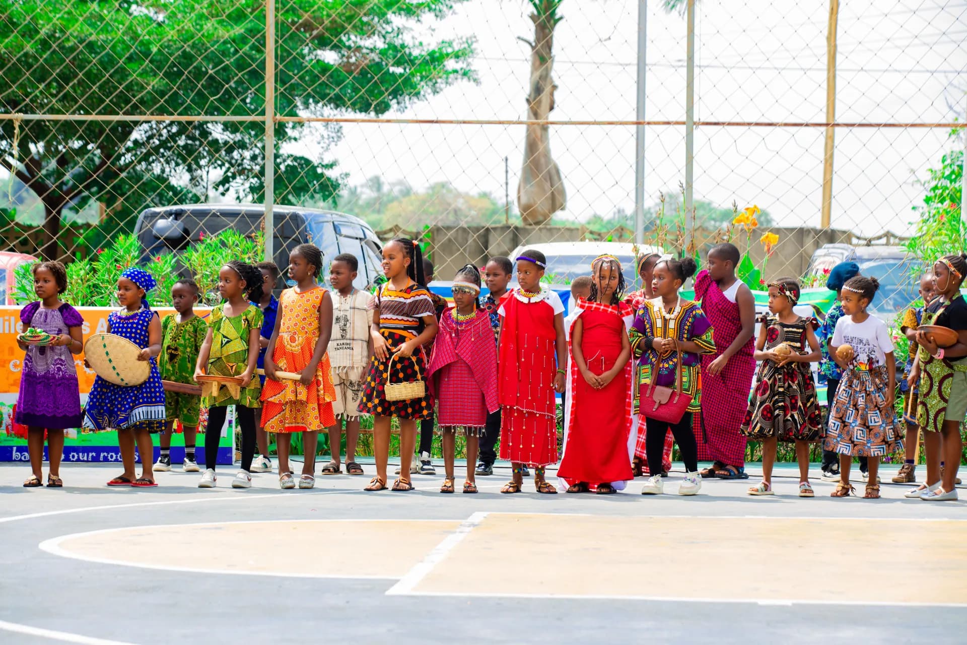 Pupils presenting traditional dress during a school cultural celebration